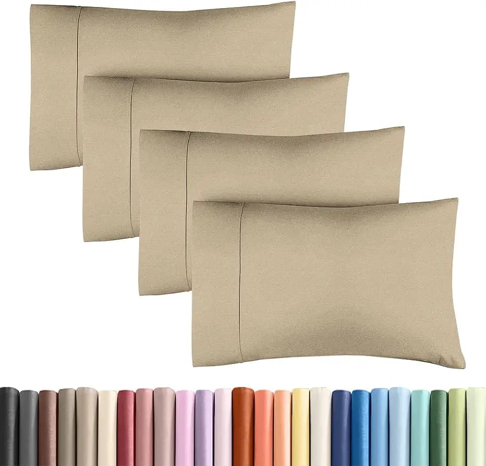 Standard Pillow Cases Set of 4 - Soft Pillowcase Covers - Heathered Beige