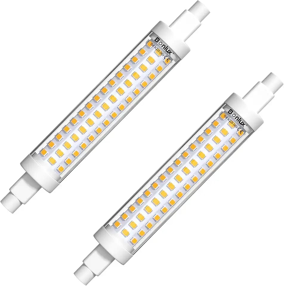 Bonlux R7s LED Lampe Birne 118mm 15W Glühbirne Warmweiß 3000K Leuchtmittel J118 Doppelsokel Linear Tube Licht 360° Abstrahlwinkel Ersetzt to 150W Halogenstab Lampe 220-240V (2 Stück, Nicht Dimmbar)