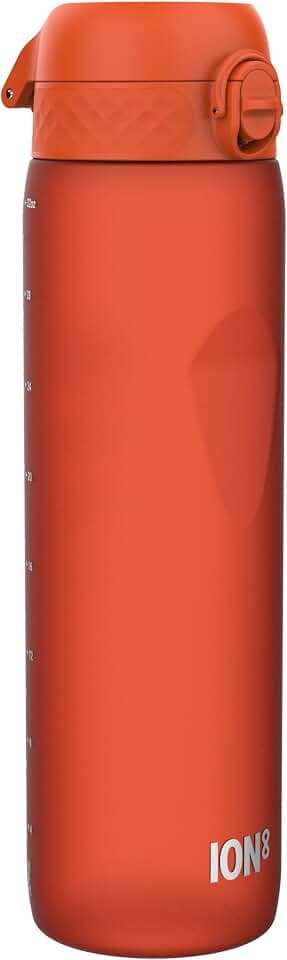 ION8 1 Liter Trinkflasche, 1000ml, Auslaufsicher, Einhandöffnung, Sichere Verriegelung, Spülmaschinenfest, BPA-frei, Tragegriff, Leicht zu Reinigen, Ideal für Sport und Fitnessstudio, Orange