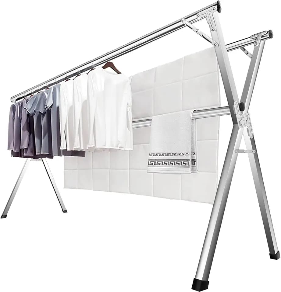JAUREE 240cm Wäscheständer, Faltbarer Kleiderständer für drinnen und draußen, robuster Edelstahl Wäscheständer ständer, tragbarer, großer Kleiderständer stabil mit 20 winddichten Haken
