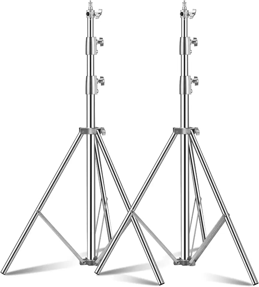 Edelstahl Lichtstativ 110"/2.8m, Federgedämpftes Heavy Duty Stativ mit 1/4" auf 3/8" Universal Adapter Einstellbarer Lichtständer für Fotografie Studio Softbox Reflektor Portrait, 2 Stück