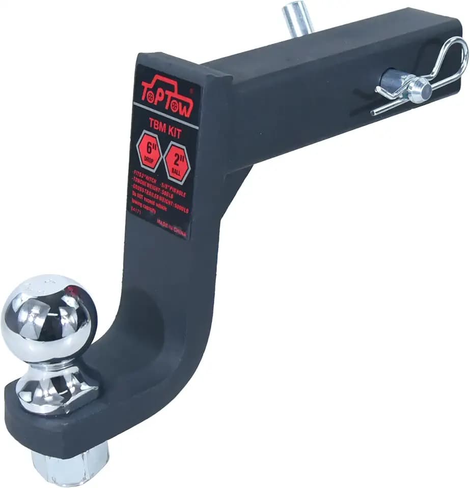 TOPTOW Trailer Hitch Ball Mount Kit with 2 inch Trailer Ball and 5/8 inch Hitch Pin, 6 inch Drop, Fits 2 inch Hitch Receiver, Matte Black
