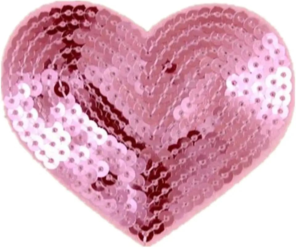 Zhiheng Pailletten-Aufnäher, herzförmig, bestickt, zum Aufnähen oder Aufbügeln, Rosa, 5 Stück