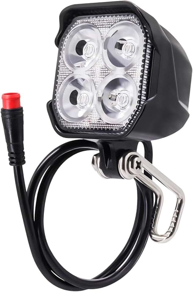2 Pin Male Connector Electric Bicycle Headlight, 4Pcs LED 400 Lumens, 24V 36V 48V Compatible, Ebike Front Light for Night Riding