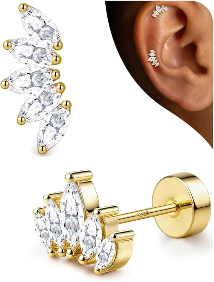 LOLIAS Hypoallergenic Cartilage Earrings for Women Flat Back-925 Sterling Silver Post Stud Flatback Earrings for Sensitive Ears-20G Ear Crawler Climber Cartilage Earring Tragus Conch Helix Piercing Jewelry