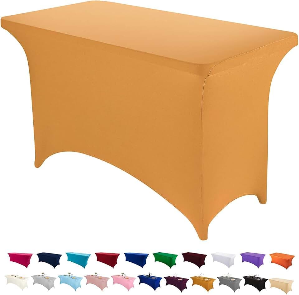 Peomeise 4FT Spandex Table Cover Rectangular Stretch Spandex Tablecloth (Gold,4FT)