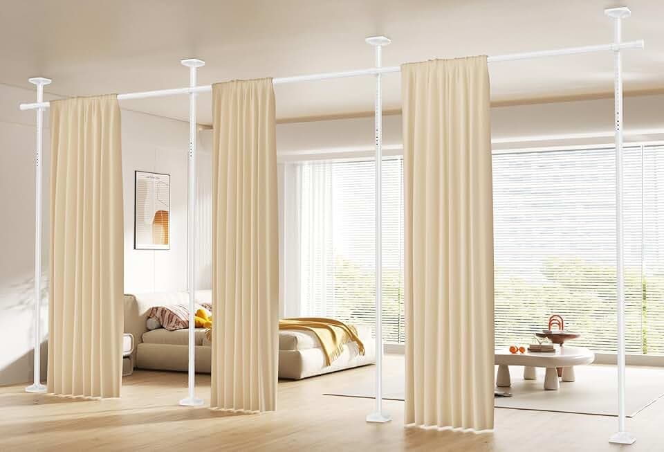 SUNALLY Room Divider Curtain Rod 4-10ft(H)28-171in(W) Room Separator, White