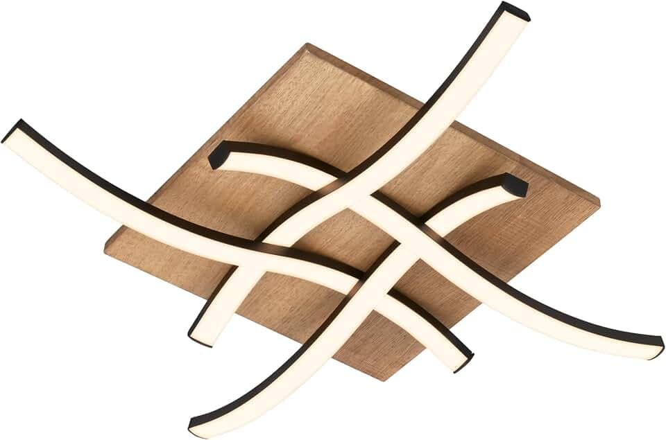 BRILONER - LED Deckenlampe Vintage mit Wellenform, warmweißes Licht, Holzbasis, LED Deckenleuchte, Lampe, Wohnzimmerlampe, Schlafzimmerlampe, Küchenlampe, 47,5x47,5x8,5 cm, Schwarz-Holz