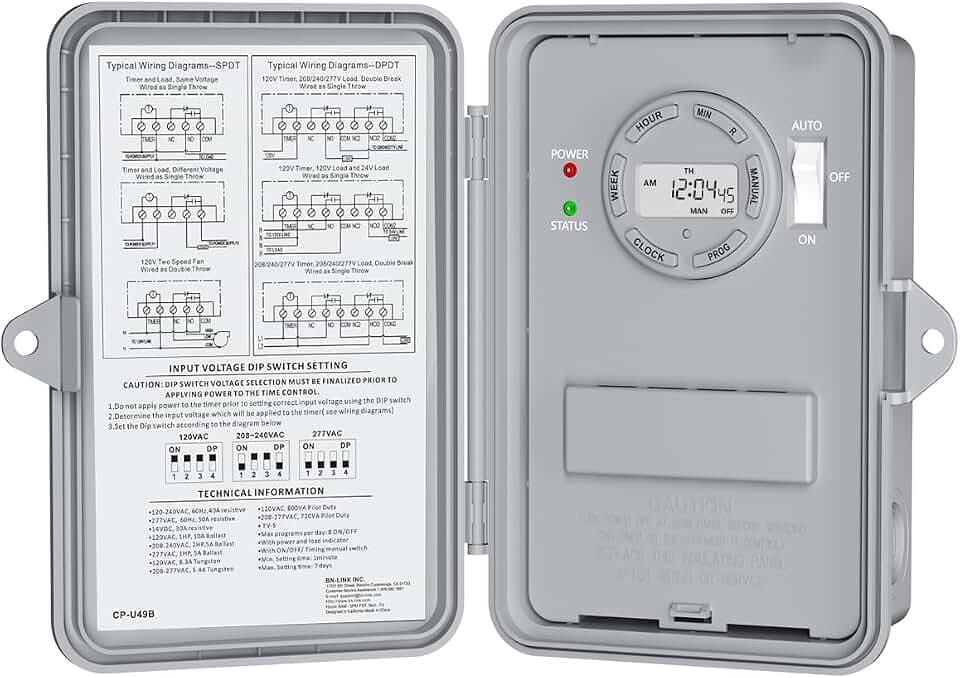BN-LINK Pool Pump Timer, Outdoor Timer Box, Heavy Duty, 2HP 40A Max, 120, 240, 277 VAC, for Pool Pump, Water Heater, Fans, SPA, ETL Listed (Digital)