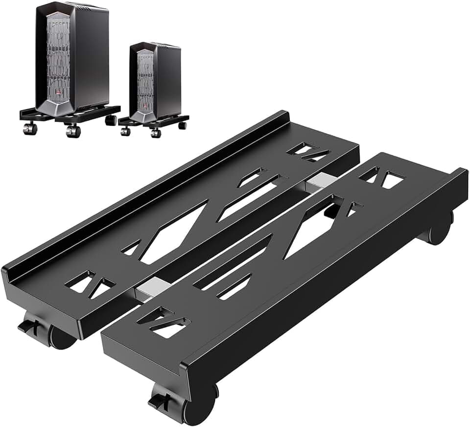 PC Ständer für PC-Tower, Universal verstellbare Computer Desktop CPU Ständer mit Rollen - (-N-Schwarz)