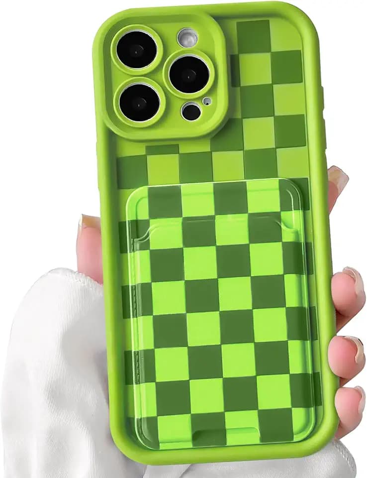 Lovmooful for iPhone 13 Pro Case Plaid with Card Holder-Green