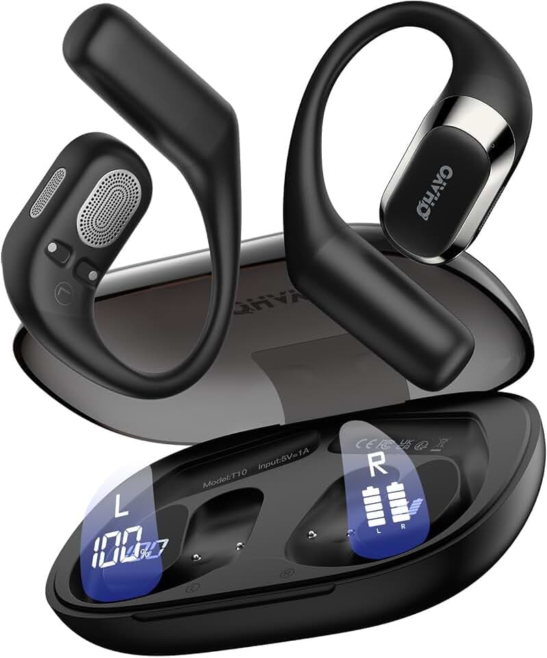 OHAYO Open Ear Earbuds, Over Ear Earbuds with Ergonomic Earhook, Open Ear Bluetooth Headphones 5.4 with Smart Digital Display, 40H Playtime, IPX6 Waterproof, Suitable for Cycling, Running, and Working