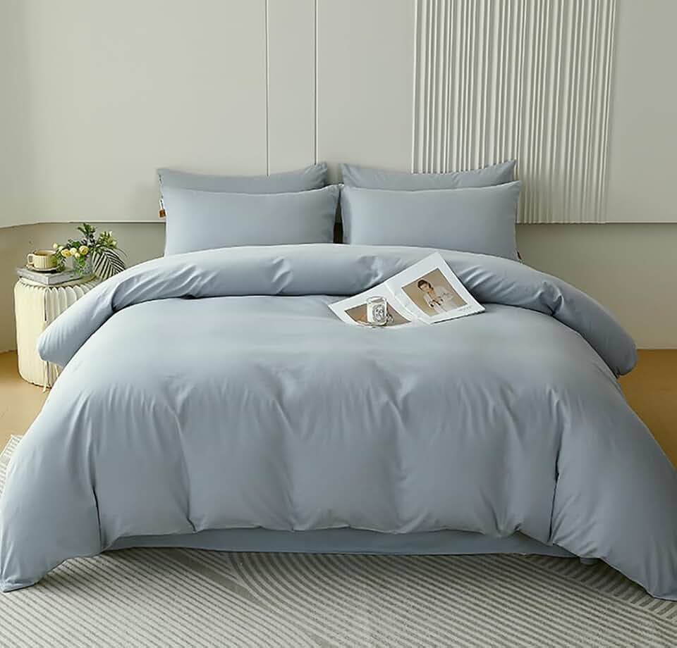 Houseri Blue Comforter Set Queen Haze Blue Bedding Women Girls Light Blue Comforter Sets Queen Size Boys Men Dusty Baby Blue Bedding Sets Queen Modern Greyish Blue Soft Comforter Quilts Queen Blanket