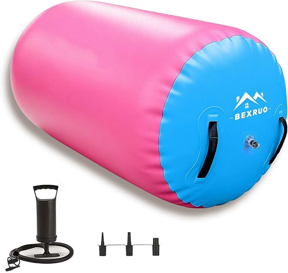 Gymnastics Air Barrel Roller, Inflatable Tumbling Roller Air Mat, Ergonomic Yoga Training Equipment, Barrel Trainer with Pump for Backhandspring, Cheerleading, Home, Gym & Yoga Practice