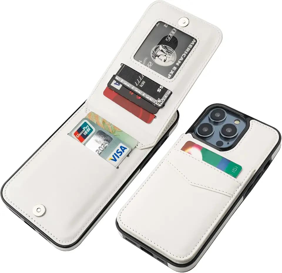 KIHUWEY for iPhone 14 Pro Max Wallet Case Card Holder Kickstand, White