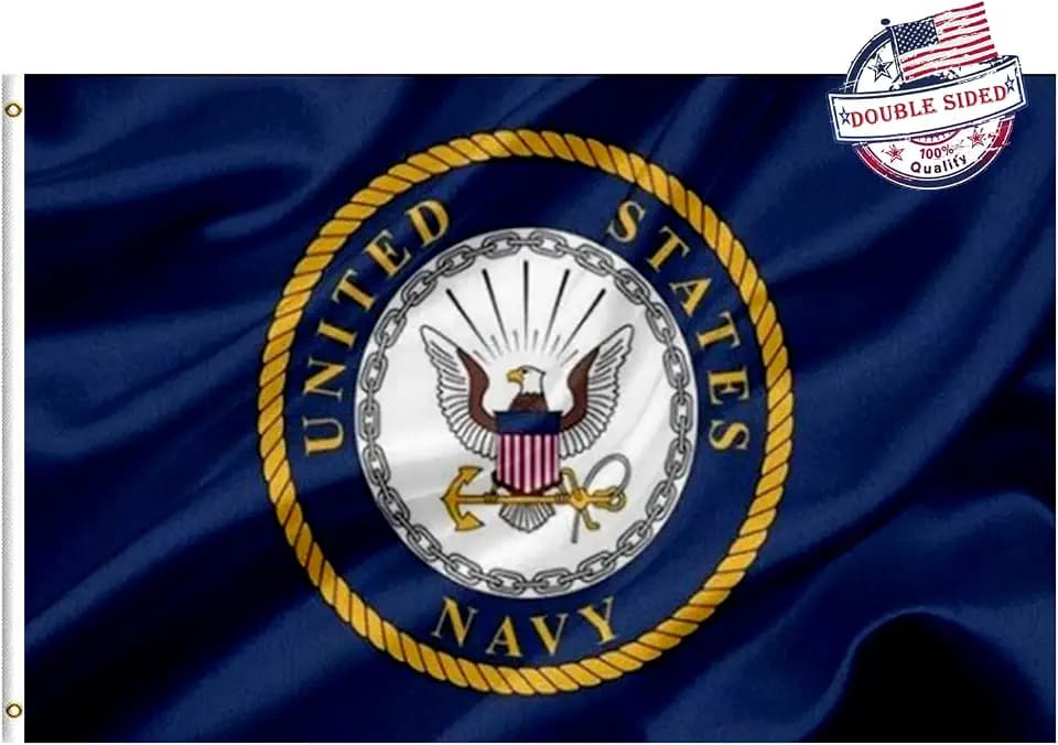 Navy Emblem Military Flag 5x8 Outdoor Double Sided- Heavy Duty 3ply United States Navy Flags Super Durable USN Flags 4 Rows Stitched Edge Canvas Header with 2 Brass Grommets