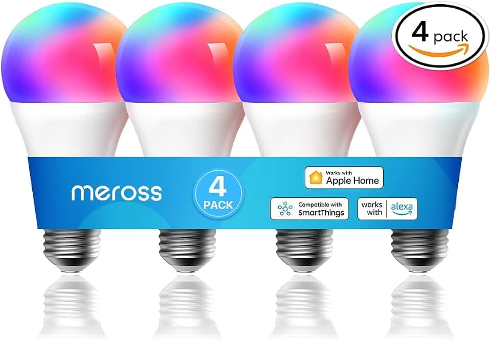 meross Smart Light Bulb 4 Pack, Dimmable E26 Multicolor Smart WiFi LED Bulb