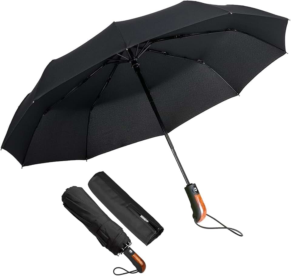 Regenschirm Schirm Damen & Herren,Taschenschirm Sturmfest Windsicher Stabil Verstärkt XL Automatik bis 140 km/h mit 10 Edelstahl Rippen &Teflon Beschichtung für Reise Outdoor Klein,Schwarz