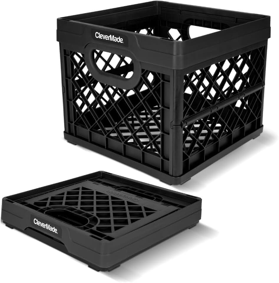CleverMade Collapsible Milk Crates For Storage, 25L 1 Pack, 50 lb, Obsidian