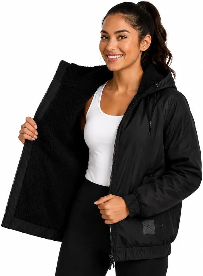 Reebok Womens Windbreaker Jacket - Midweight Sherpa Fleece Softshell