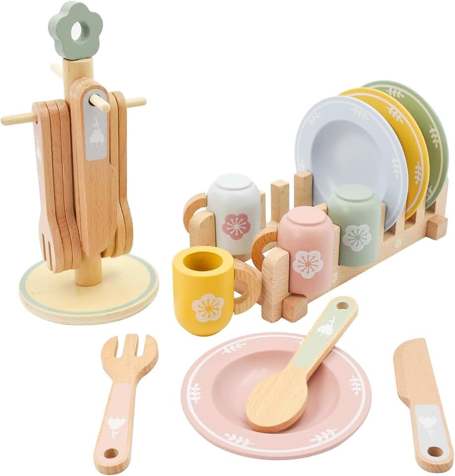 Kinderküche zubehör Holz, Aolkee Holz Spielzeug Küchengeschirr Set, Kleinkind Küche Set, küchenzubehör Kinder , zubehör kinderküche Kinder Rollenspiel Alter 3+ JahreK