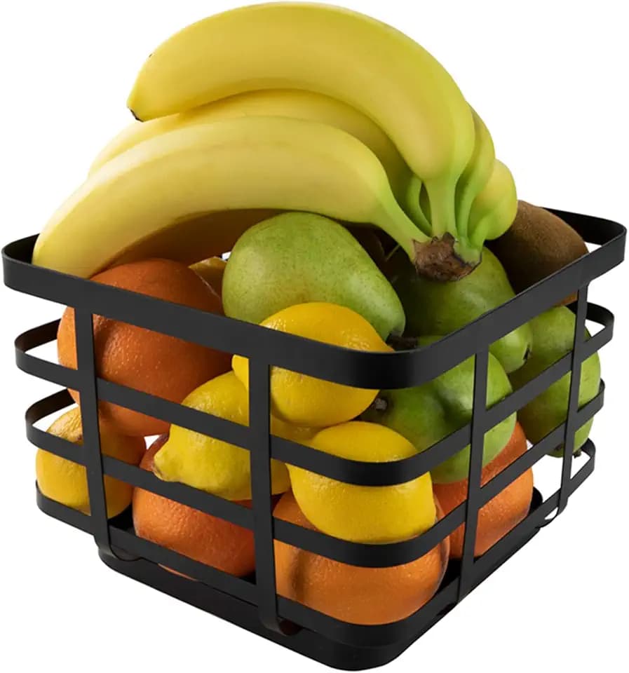 Spectrum Black Modern Metal Fruit Basket for Kitchen Counter 9.5 Inch Storage Basket, Wire Kitchen Storage for Fresh Produce and Bread, Contemporary Basket with Open Airflow Construction