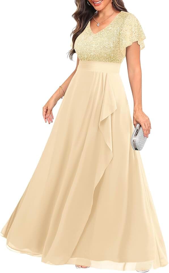 Womens Plus Size Formal Sequin Evening Gowns Wedding Guest Dress