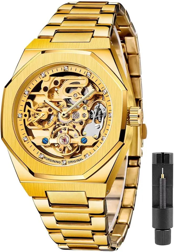 Tiong Mechanische Herrenuhren Automatische Edelstahl Skeleton Herrenuhr