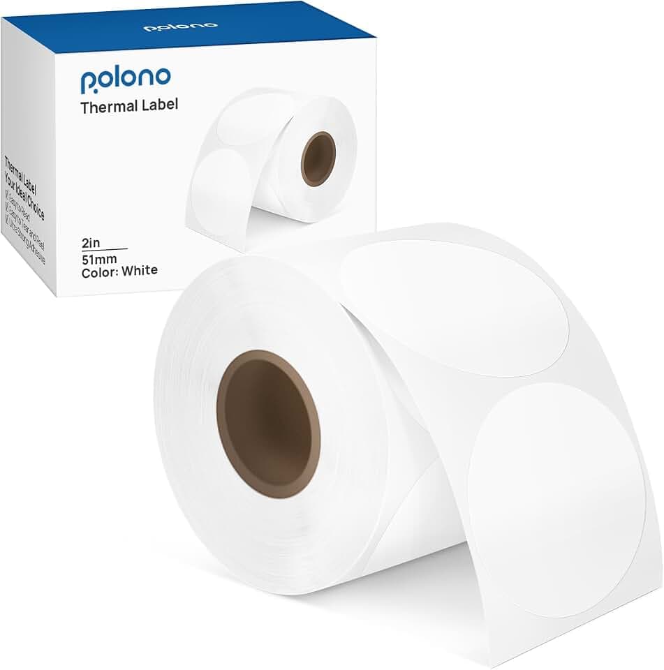POLONO 2"（50mm） Farbkreis Direktthermoetikett, Aufkleber, Selbstklebende Adresse- & Versand-Thermoetikett, Kleinbetrieb Beschriftung für DIY-Logo-Design, Code, Name, Inventar (750 Etiketten, Weiß)