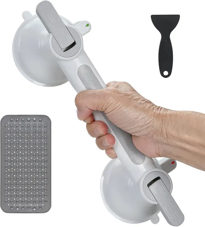 Haltegriff mit Saugnapf, MAX 200KG Haltegriff Dusche & Badewanne ohne Bohren, Haltegriffe für Senioren, Sauggriff mit Rutschfester Teppich für Senioren Mobilitätseinschränkungen Badezimmer WC Treppen