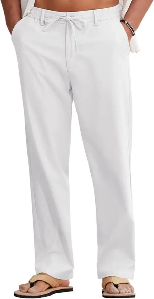 COOFANDY Mens Cotton Linen Pants Casual Lightweight Summer Beach Dress Pant