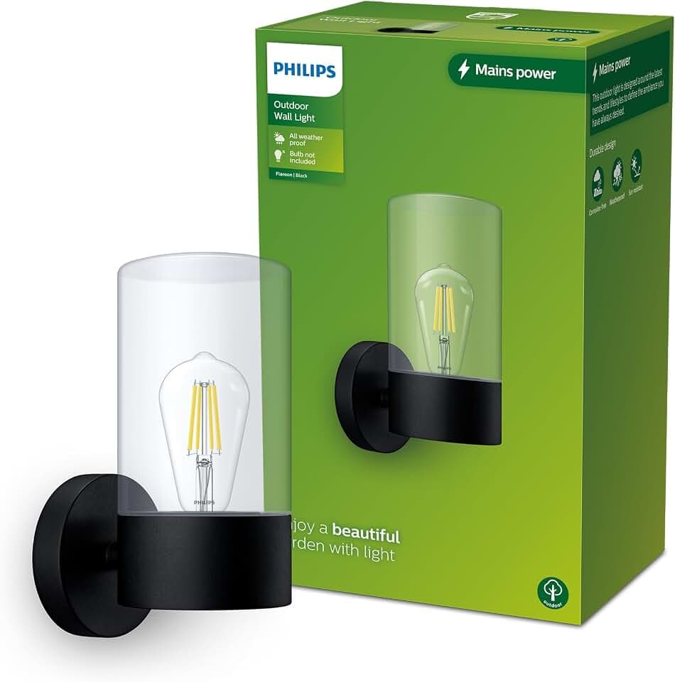 PHILIPS Outdoor Flareon Wandleuchte rund, max. 25W, exkl. Leuchtmittel, IP44 wetterfest, schwarz