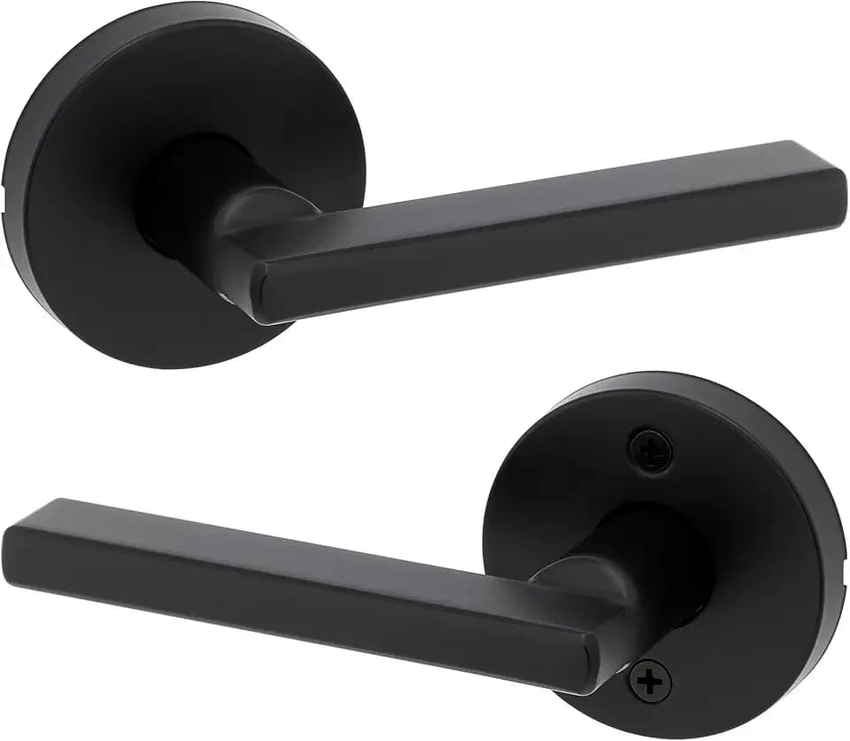 Kwikset Halifax Interior Passage Door Knob, Round Handle for Closet and Hallway Doors, Non-Locking Doorknob in Matte Black, with Microban Protection
