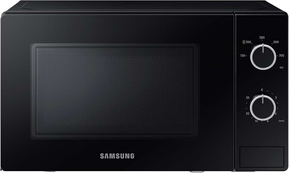 Samsung Solo-Mikrowelle, 700 W, Epoxy-Garraum mit 20 l Volumen, 5 Leistungsstufen, Defrost, Schwarz, MS20A3010AL/EG