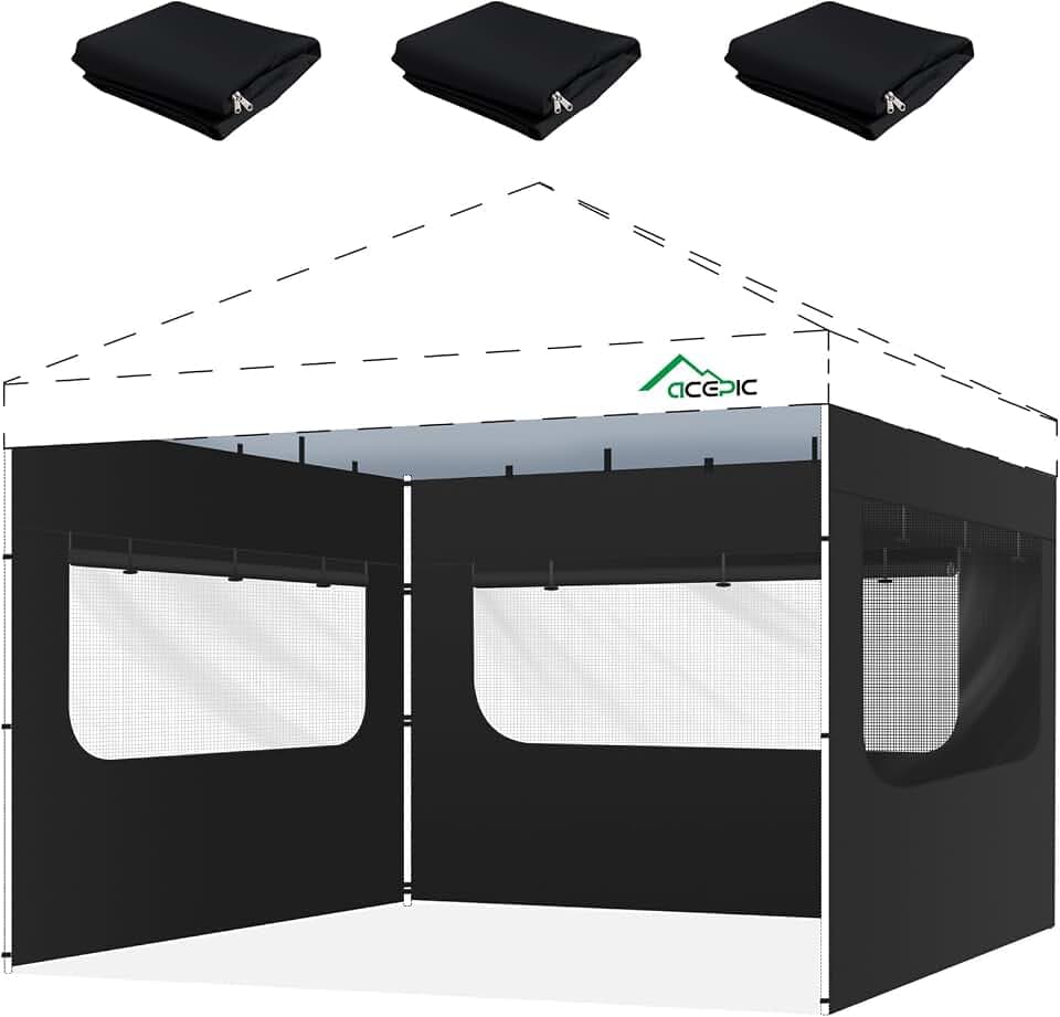 ACEPIC 10x10ft Sidewalls with Mesh Window, Black(3PCS, Frame Not Included)