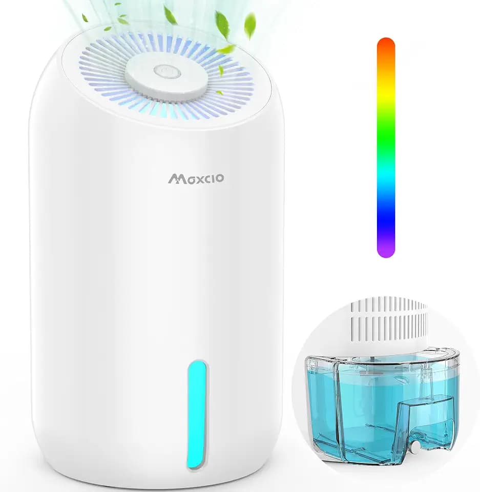 Luftentfeuchter Elektrisch klein 860ml, Luftentfeuchter für Schlafzimmer, Badezimmer, Keller, Leise Raumentfeuchter Energiesparend mit 7 Farben Abschaltbares LED-Licht, 22,5W