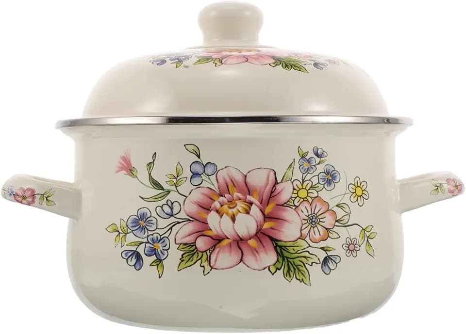 ULTECHNOVO Emaille Kochtopf 2 L 18 cm Mit Deckel Vintage Blumenmuster