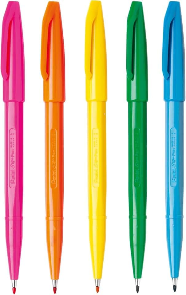 Pentel S520 Sign Pen Filzstifte, 5 unterschiedliche Farben