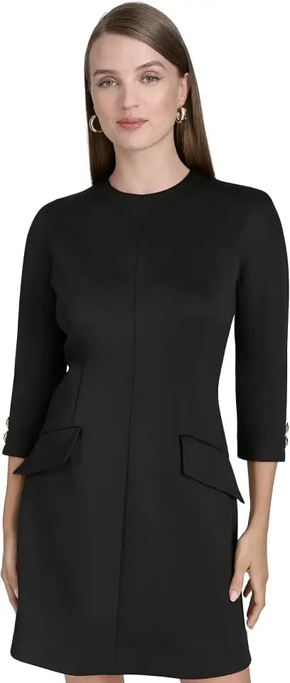Halston Women's 3/4 Sleeve Round Neck Dress