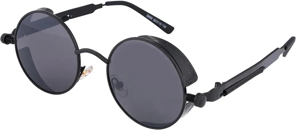 FEISEDY Retro Steampunk Sonnenbrille Rund mit Metallrahmen B1857