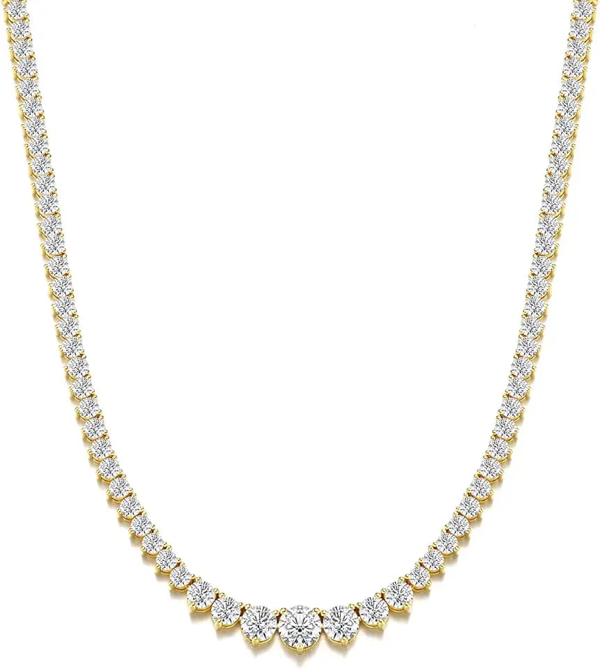 BREN 3 Prong Graduated Tennis Necklace, White/Yellow Gold Plated,16/18 inch