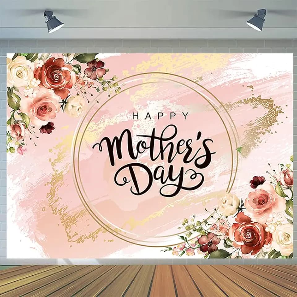 10x8FT Happy Mother's Day Backdrop, Pink Flower Background, Vinyl Material, Ideal for Mother's Day, Party, Birthday, Wedding, Graduation, Photography & Video Backdrops
