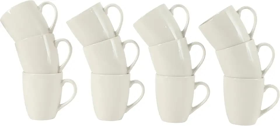 Gibson Home Great Essentials 12 Ounce Porcelain Coffee Mugs - Set of 12 - Cups for Latte, Hot Tea, Cappuccino, Mocha, Espresso, Cocoa