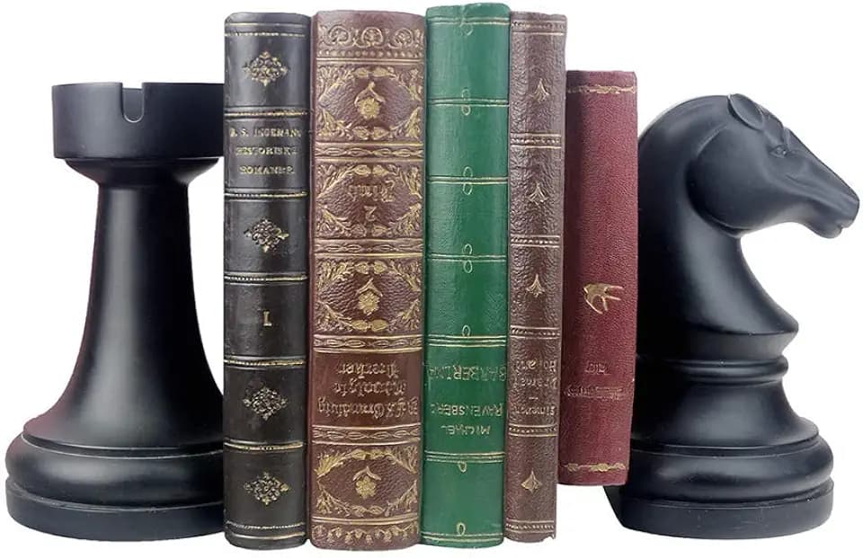 Decorative Bookends Chess Bookends, Black Book Ends Heavy Book Supports, Unique Bookends Decor for Office Home Desk Bookrack, 7"(L) x4(W) x7(H), 1Pair/2Piece