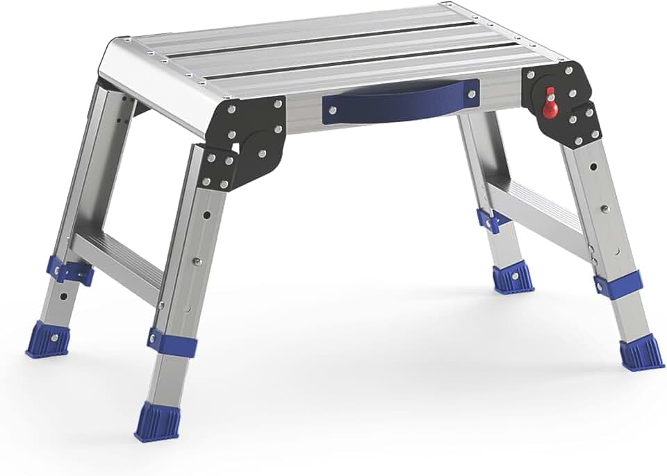 Loyoda Klappbarer Tritthocker für Erwachsene, Aluminium-Arbeitsplattform, höhenverstellbar, leicht und langlebig, tragbarer Outdoor-Tritthocker aus Aluminium, faltbar, maximale Tragfähigkeit von 200