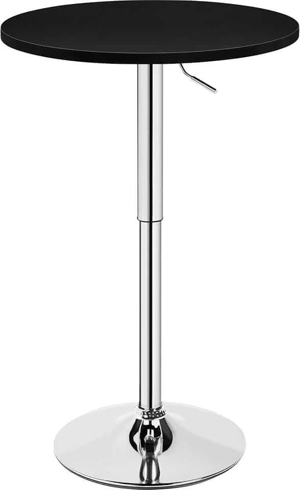 Yaheetech Round Bar Table, Adjustable 27.5-36" Height, Swivel Top, Black