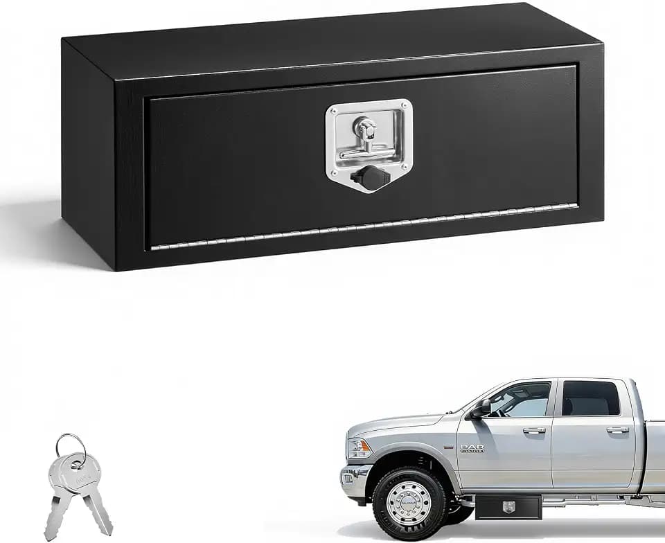 VEVOR Underbody Truck Tool Box, 27 x 10 x 10 Inch Heavy Duty Steel Trailer Storage Box with Lock & Keys, Waterproof Trailer Storage Organizer Under Body Chest with T-Handle for Truck, Van, SUV, Black