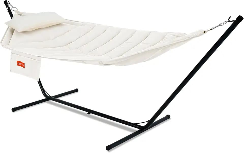 Lazy Daze Deluxe Heavy Duty Hammock with Stand for Outside, Natural