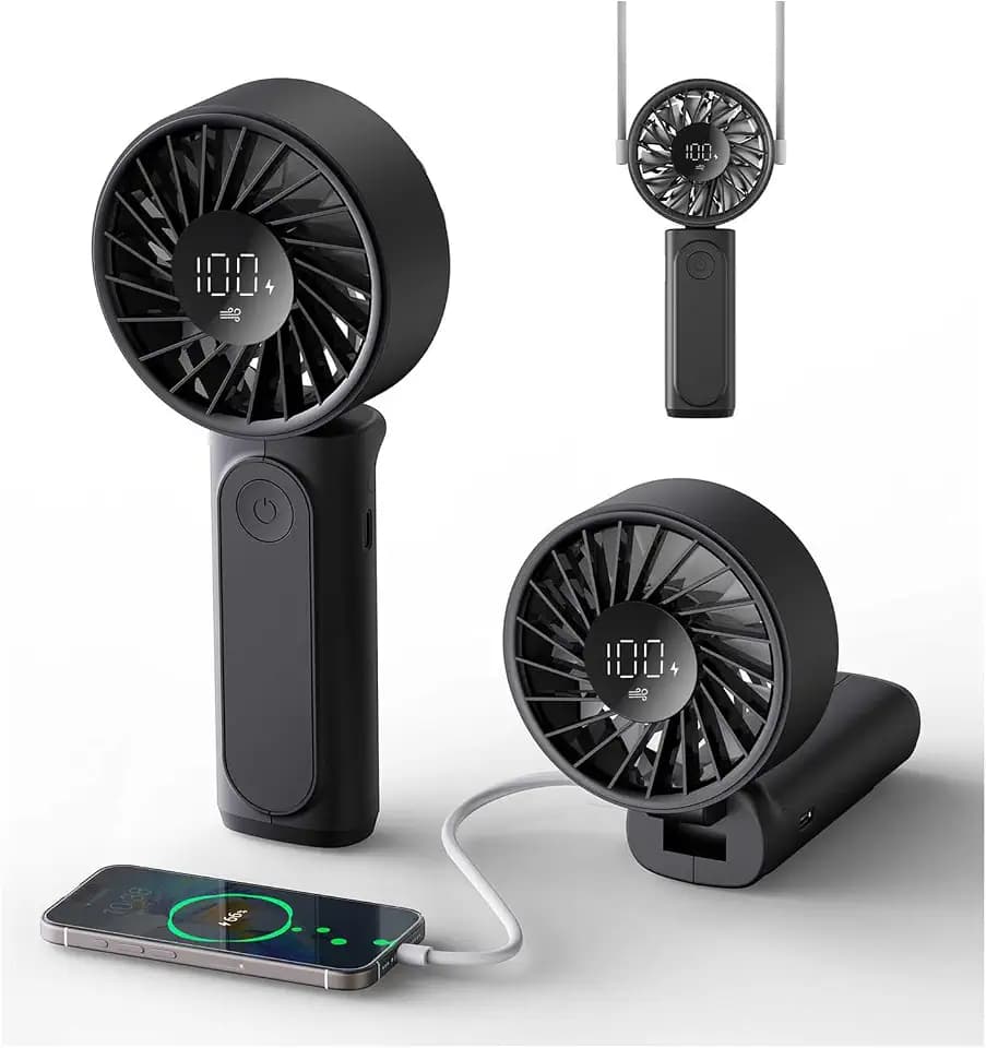 Peiyuu Handventilator, Tragbarer Mini Ventilator mit 4000 mAh, LED-Display Handventilator mit 6 Geschwindigkeitsstufen,180° Faltbarer Ventilator für Homeoffice, Reisen, Outdoor und Schlafzimmer