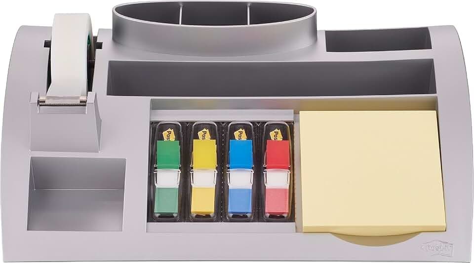 Post-it Schreibtisch-Organizer, Haftnotizspender und Stiftehalter | Mit 6 Fächern und Beschwerter Basis; Hält Bürobedarf Ordentlich und Griffbereit
